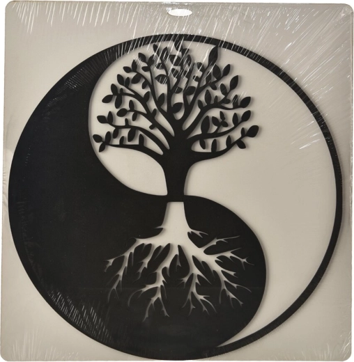 Houten wanddecoratie yin-yang zwart 35 × 35 cm
