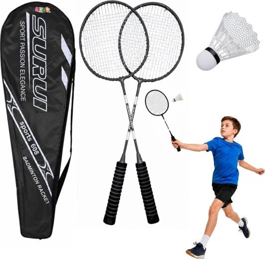 Badmintonset met 2 rackets, shuttle en hoes – zwart