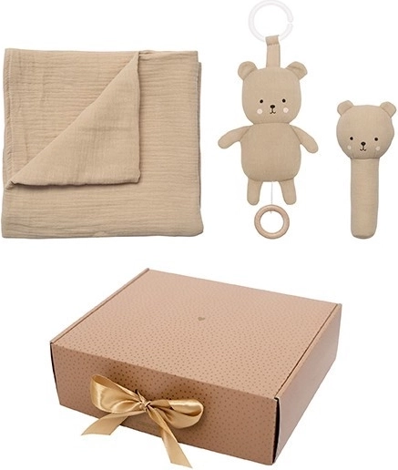 Jabadabado cadeauset voor baby met mousselinedeken Teddybeer