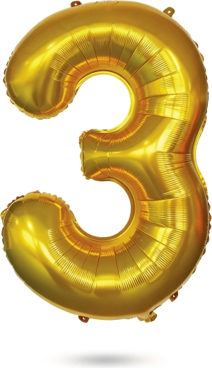 Gouden folieballon cijfer 3, 85 cm