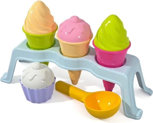 ANDRONI set zandvormpjes – ijsjes in een standaard, 10 stuks
