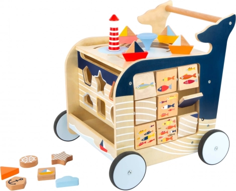 Houten Loopwagen Walvis met Zee Spelletjes