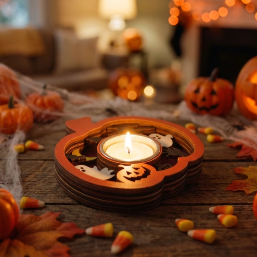 Halloweenhouder voor een theelichtje in de vorm van een pompoen