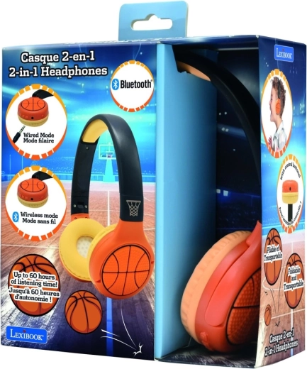 LEXIBOOK 2-in-1 Bluetooth kinderhoofdtelefoon met basketbaldesign