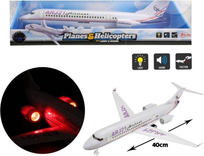 Plastic vliegtuig 43 cm met licht en geluid