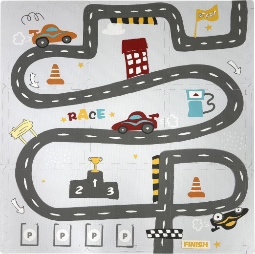 Humbi educatieve schuimvloerpuzzel speelmat straat en races, 9 delen