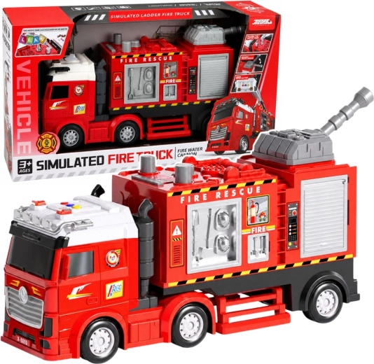 Brandweerwagen met waterkanon, licht, geluid en frictie-aandrijving