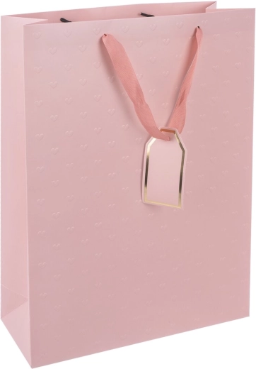 Roze papieren cadeautas met reliëf hartjes 30,5 × 12 × 42 cm