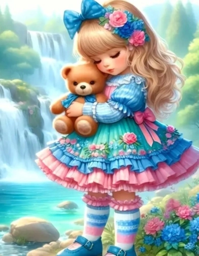 Norimpex diamantschilderen meisje met teddybeer 30 × 40 cm