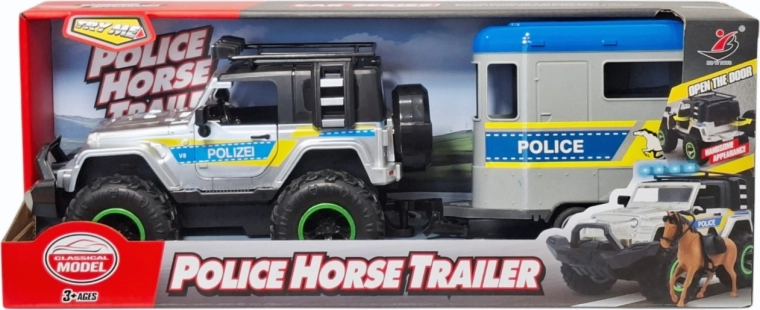 Politie-terreinwagen met paardentrailer, met licht en geluid