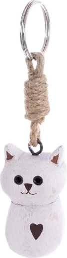 Houten sleutelhanger kat wit