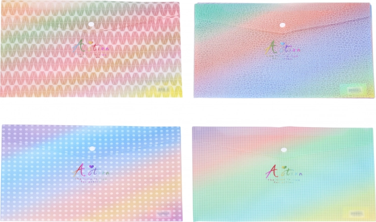 Plastic map met drukknoop 33 × 23 cm – kleurrijke patronen