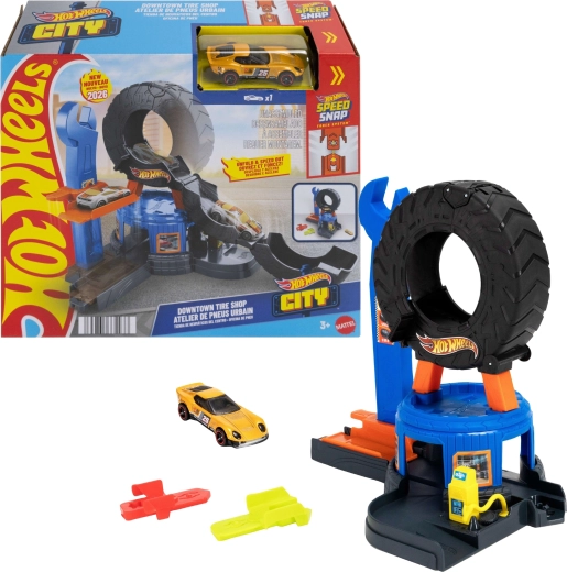 Hot Wheels City werkplaats met uitklapbare band en autootje