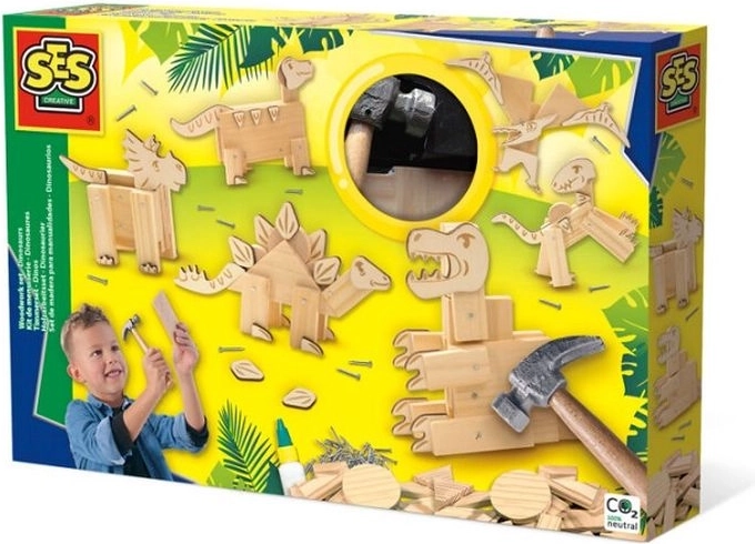 SES houten hamer- en spijkerset dinosaurussen