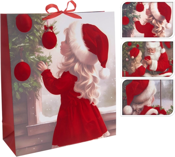 Kerstcadeautas met meisjesmotief 48 × 42 × 16 cm - 1 stuk