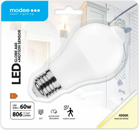 Modee Lighting slimme LED-lamp A60 8,8 W E27, neutraal wit met PIR-bewegingssensor