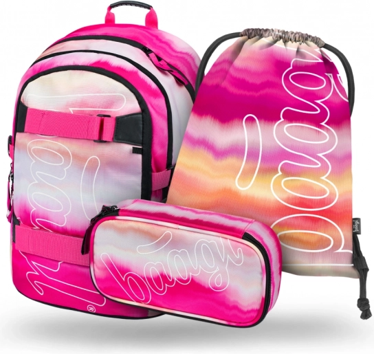Baagl schoolset Skate Pink Stripes – rugzak, etui en gymsack