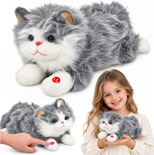 Interactieve pluchen kater met miauwgeluid, grijs-wit, 40 cm