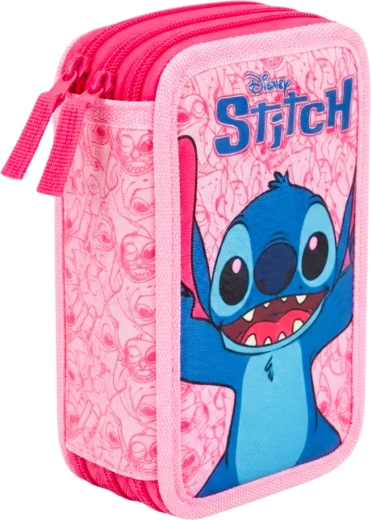 Drievoudige gevulde schoolpennenzak Lilo & Stitch Stitch en Angel, roze