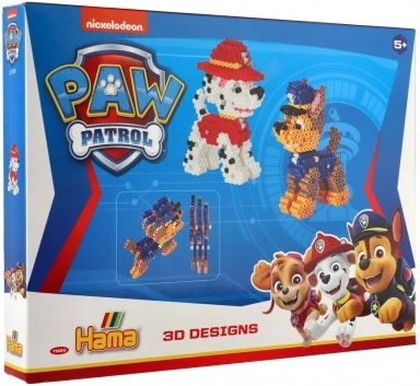 Strijkkralen Hama 3D 4000 stuks + onderplaat Paw Patrol kunststof in doos 32x24,5 cm