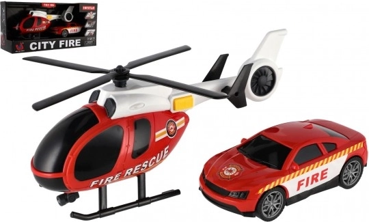 Brandweer reddingsset met helikopter en auto