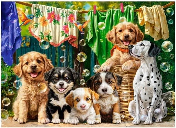 Castorland puzzel puppy’s, wasgoed en vogeltjespret 100 stukjes
