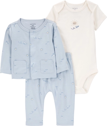 Carter’s 3‑delige babyset – vest, romper met korte mouwen en joggingbroek Blue Airplane (jongens, maat 56)