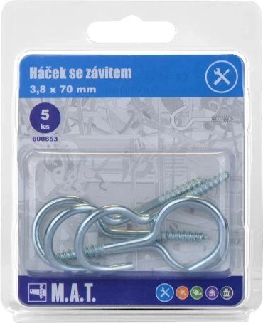 Haak met schroefdraad 70 × 3,8 mm, verzinkt, 5 stuks