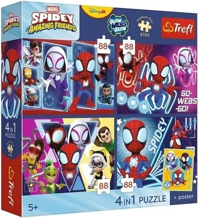 Trefl Spidey en zijn geweldige vrienden – puzzelset 4×88 stukjes met poster