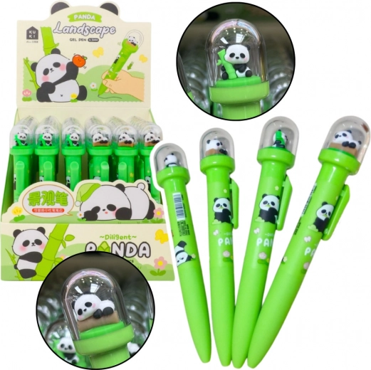 Gelpen met panda in koepel, blauwe inkt 0,5 mm