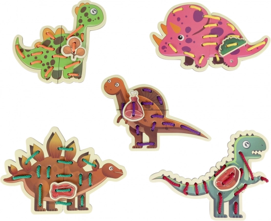 Houten rijgspel dinosaurussen