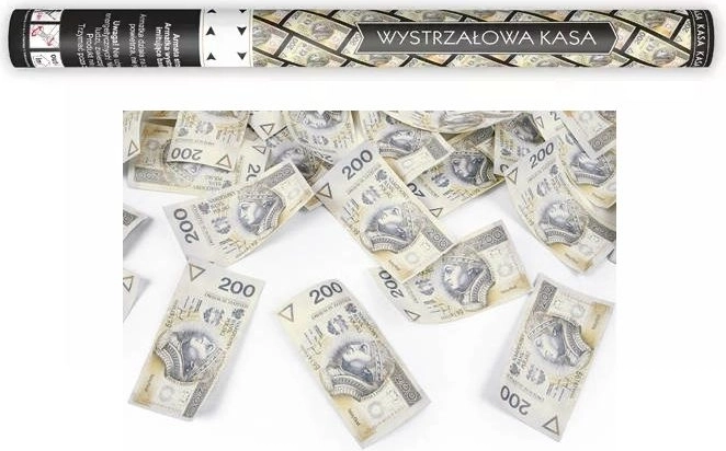 Confettitube met imitatie bankbiljetten 200 PLN 60 cm - 1 stuk