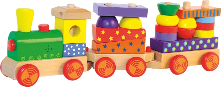 Stapelbare houten trein met licht en geluid
