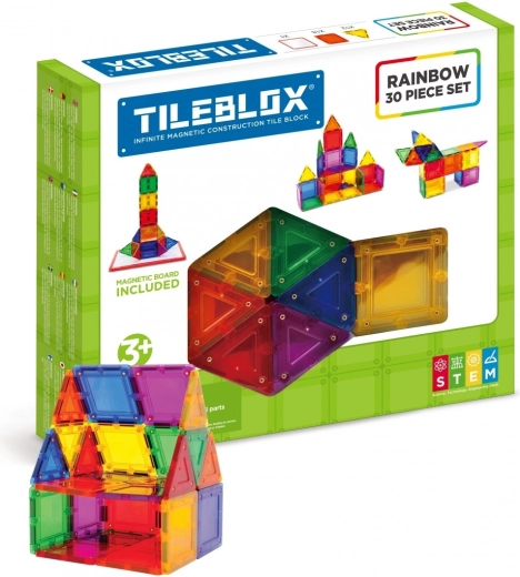 Magnetische blokken Tileblox Regenboogset met magnetisch bord 30 stuks