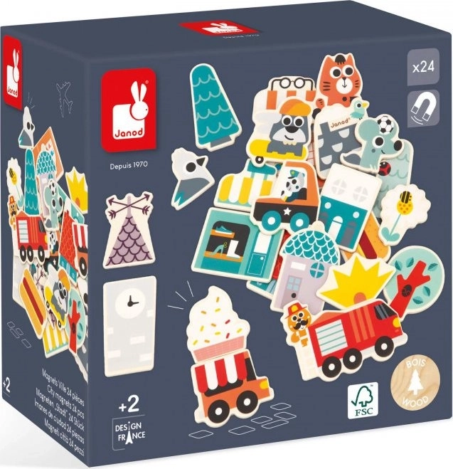 JANOD Houten magneten In de stad 24 stuks