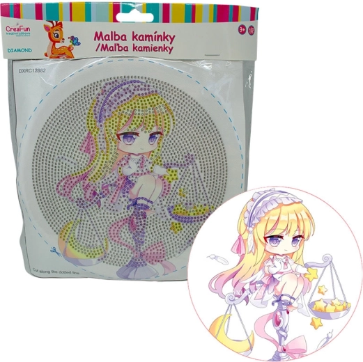 Diamant schilderen met lijst – pop in paars, 20 cm