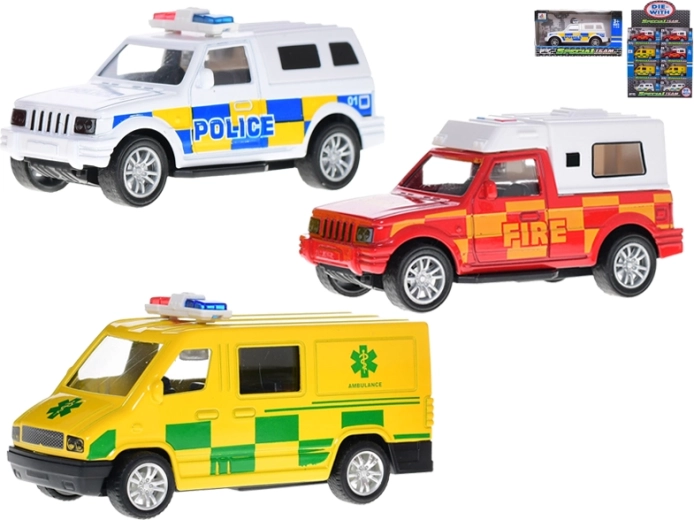 Set van metalen voertuigen van de hulpdiensten 11 cm met pull-back