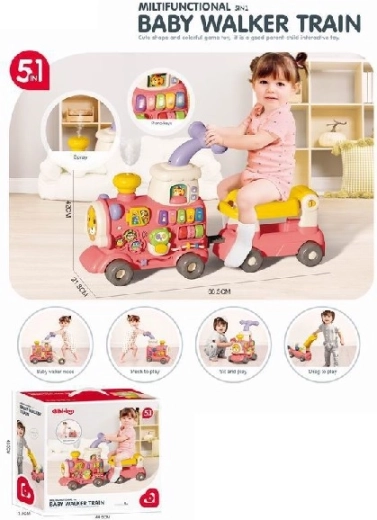 Loopwagen en loopfiets trein 5-in-1 – roze