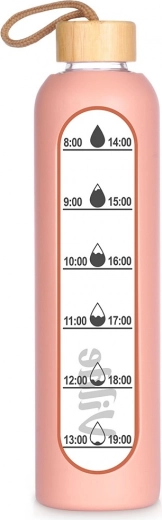 Glazen waterfles met siliconen hoes zalmroze 1 l