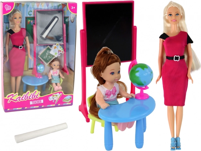 Speelset lerares met leerling en schoolaccessoires