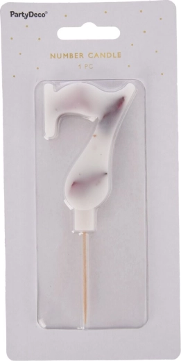 Taartkaars cijfer 7 wit met bloemendecor 8 cm