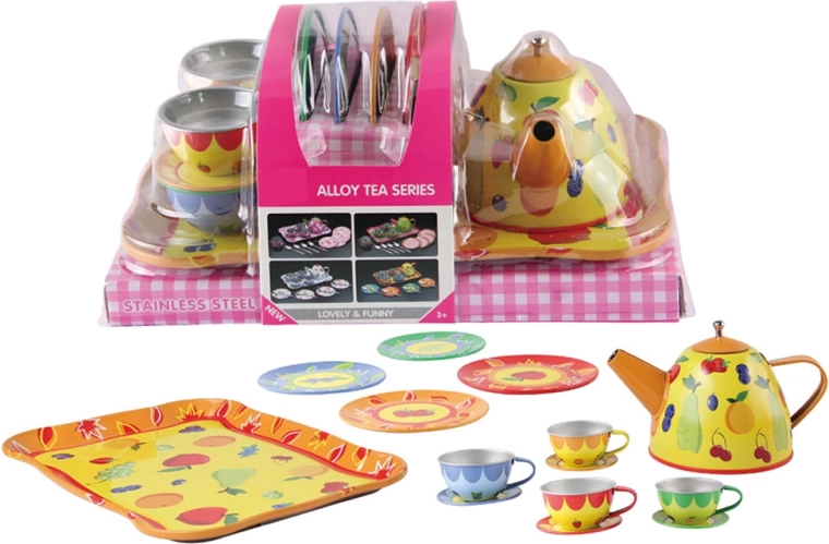 Blik theeservies met accessoires 15 stuks