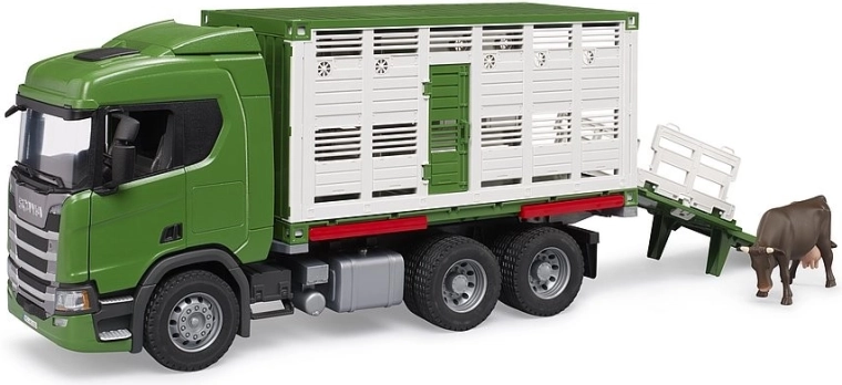 Bruder Scania dierentransporter met koe-figuur 1:16