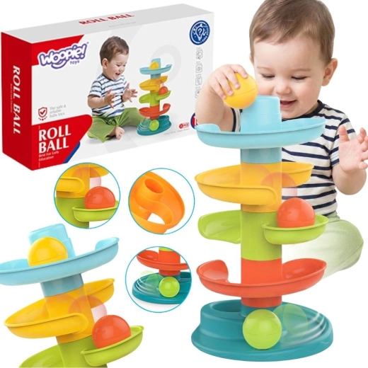 Woopie Baby knikkerbaan met spiraalvormige toren en 3 ballen