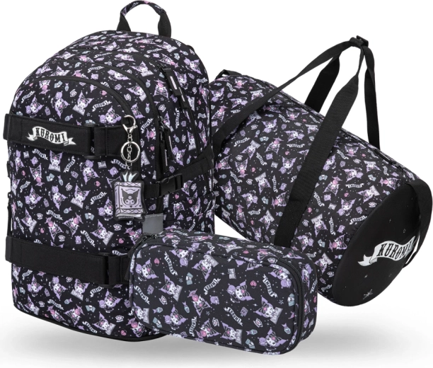 Set Baagl skate Kuromi zwart – rugzak, etui en opvouwbare sporttas