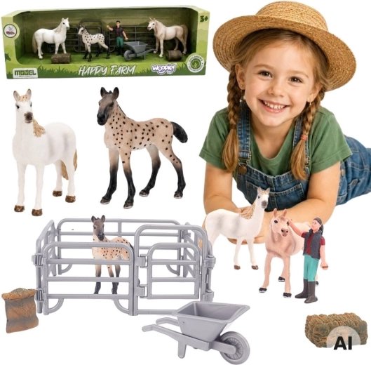 WOOPIE set figuren boerderij – paarden en boer met accessoires (11 delen)