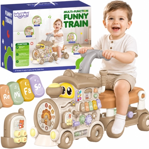 Woopie interactieve trein 3-in-1 – loopauto, loopwagen en educatief paneel met licht en geluid