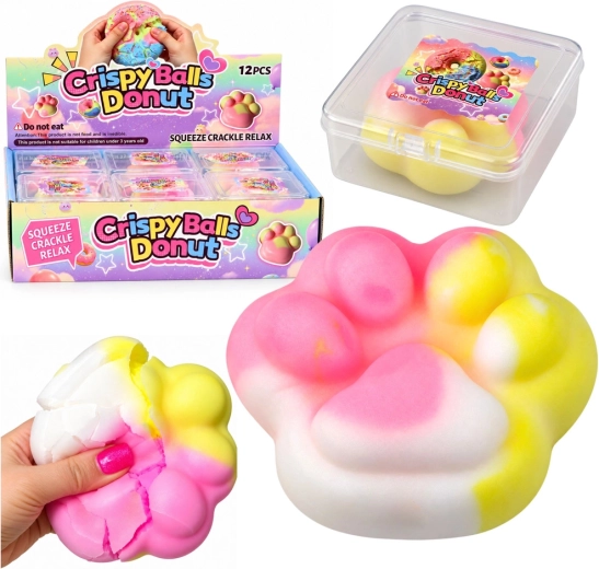 Zintuiglijk knijpbaar antistressspeeltje met knapperende kattenpoot in doosje, pastel, 7,5 cm - 1 stuk