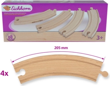 Gebogen houten rails voor treinbaan, set van 4 stuks