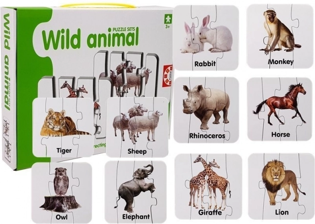 Educatieve puzzel – wilde dieren, 10 paren, Engelse woordjes
